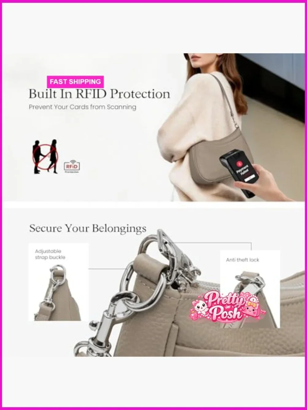 Genuine Leather Crossbody Bag Anti Theft Hobo Purse RFID Blocking